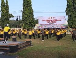 Peringati Hari Bhayangkara Ke 78, Polres Way Kanan Gelar Olahraga Bersama Dengan TNI